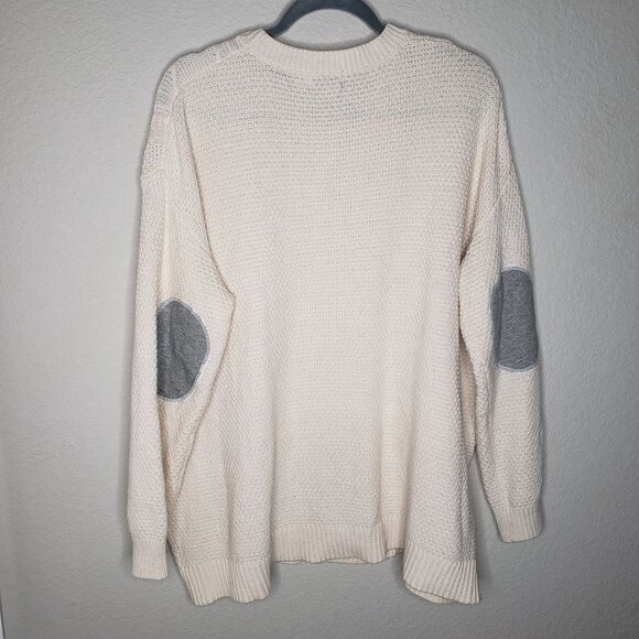 BDG Men's Size L Cotton Blend Fisherman Knit Sweater Elbow Patches LightWeight - Picture 2 of 6